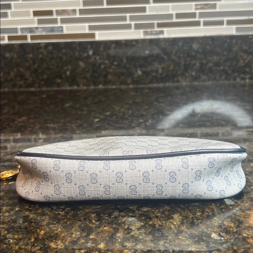 Gucci Vintage 70's Gucci Monogram GG Blue Coated Canvas Cosmetic Pouch